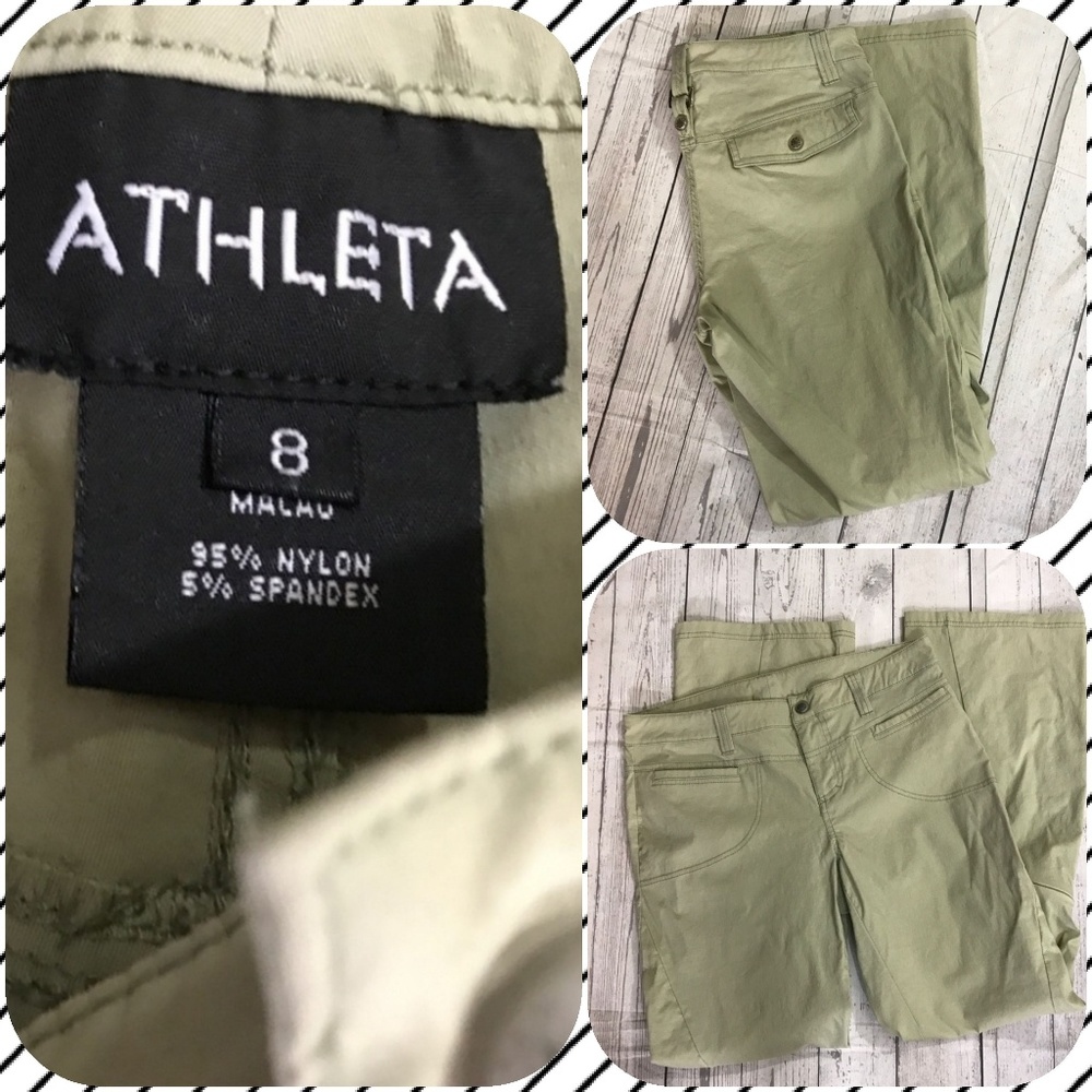 Athleta hiking pants POCKETS green tan khaki color